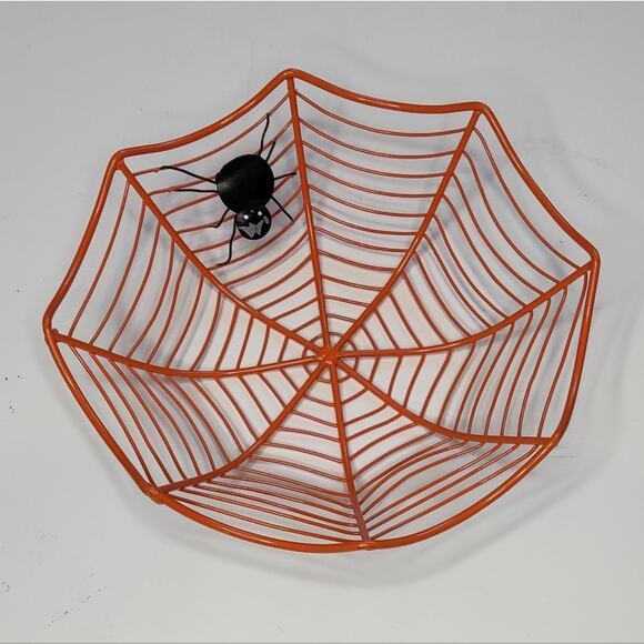 Orange Metal Spiderweb Halloween Candy Bowl Dish - Picture 11 of 12